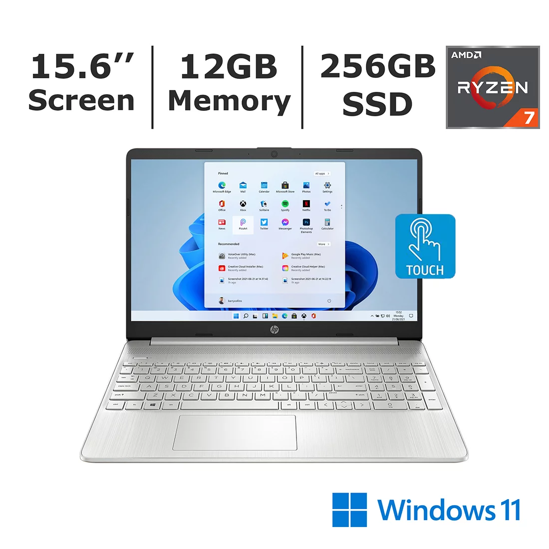 HP laptop  15,6 Touch R7 5700u 12 Gb 256 Ssd W11
